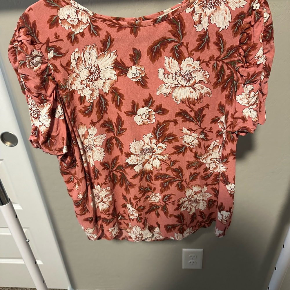 LOFT Floral Blouse in Coral and Cream